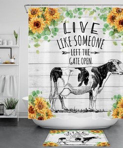 Funny Cow and Sunflower Shower Curtain for Rustic Farmhouse Bathroom Decor
