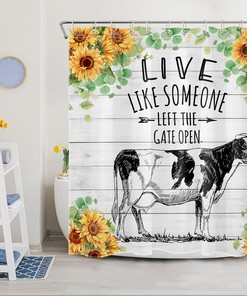 Funny Cow and Sunflower Shower Curtain for Rustic Farmhouse Bathroom Decor