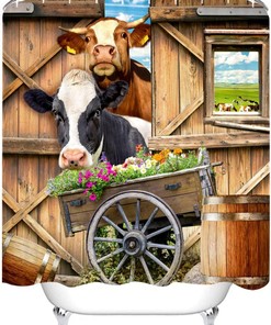Funny Cows Western Wildlife Animal Wood Rustic Farmhouse Shower Curtain For Bathroom