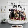 Funny Cows and Spring Flowers Rustic Planks Printed Shower Curtain for Bathroom Decor