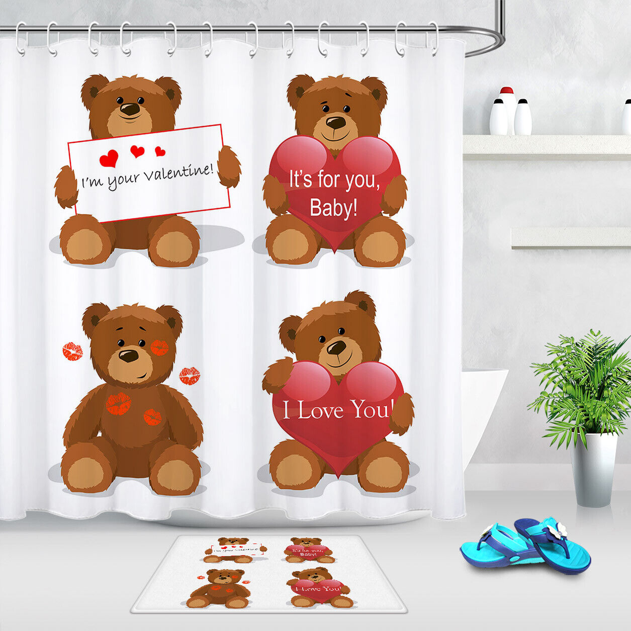 Funny Cute Bears Cartoon Style Shower Curtain for Bathroom Decor
