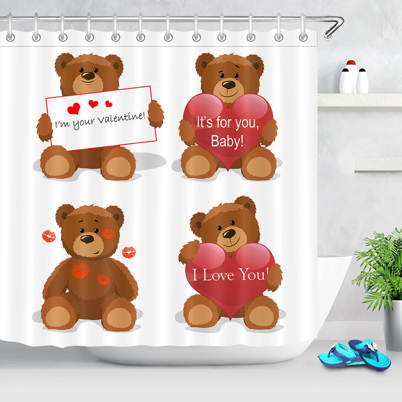Funny Cute Bears Cartoon Style Shower Curtain for Bathroom Decor