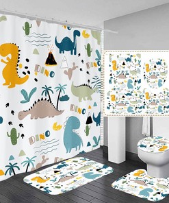 Funny Cute Dinosaur Print Shower Curtain For Kids Bathroom