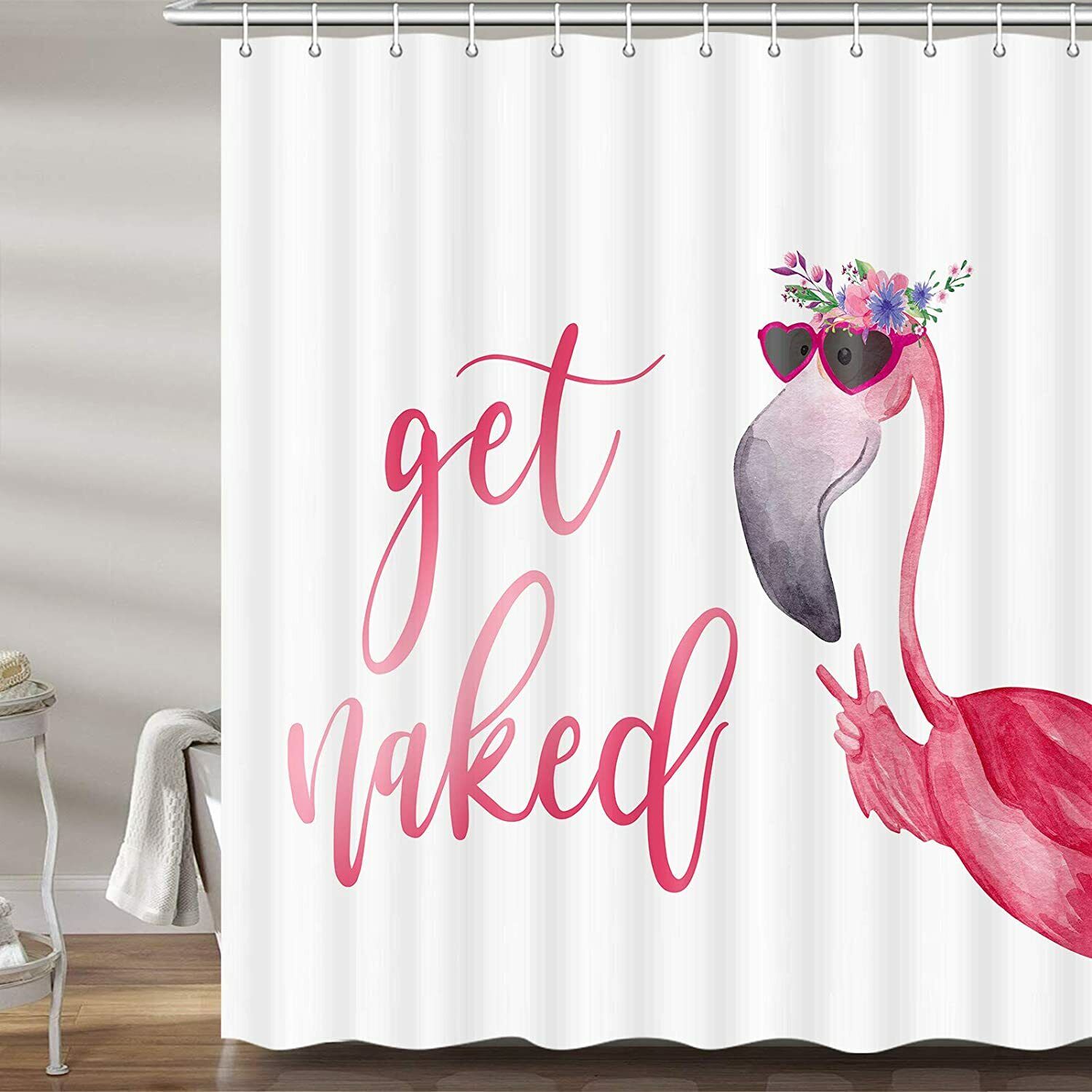 Funny Cute Pink Bird Sunglasses Fabric Flamingo Shower Curtain For Whimsical Bathroom Decor