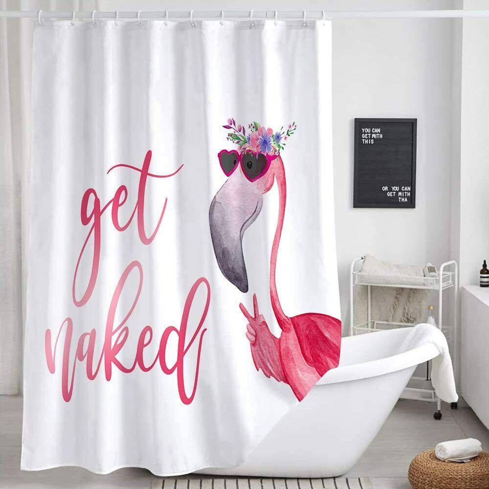 Funny Cute Pink Bird Sunglasses Fabric Flamingo Shower Curtain For Whimsical Bathroom Decor