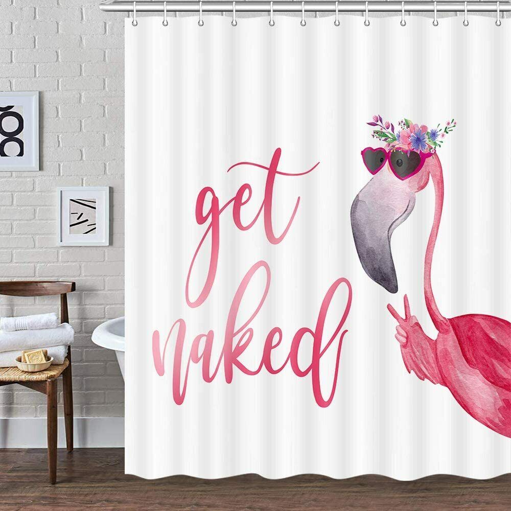 Funny Cute Pink Bird Sunglasses Fabric Flamingo Shower Curtain For Whimsical Bathroom Decor