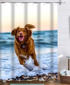 Funny Dachshund Shower Curtain For Beach Lovers - Waterproof Fabric Bathroom Decor