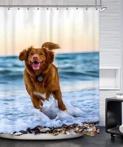 Funny Dachshund Shower Curtain For Beach Lovers - Waterproof Fabric Bathroom Decor