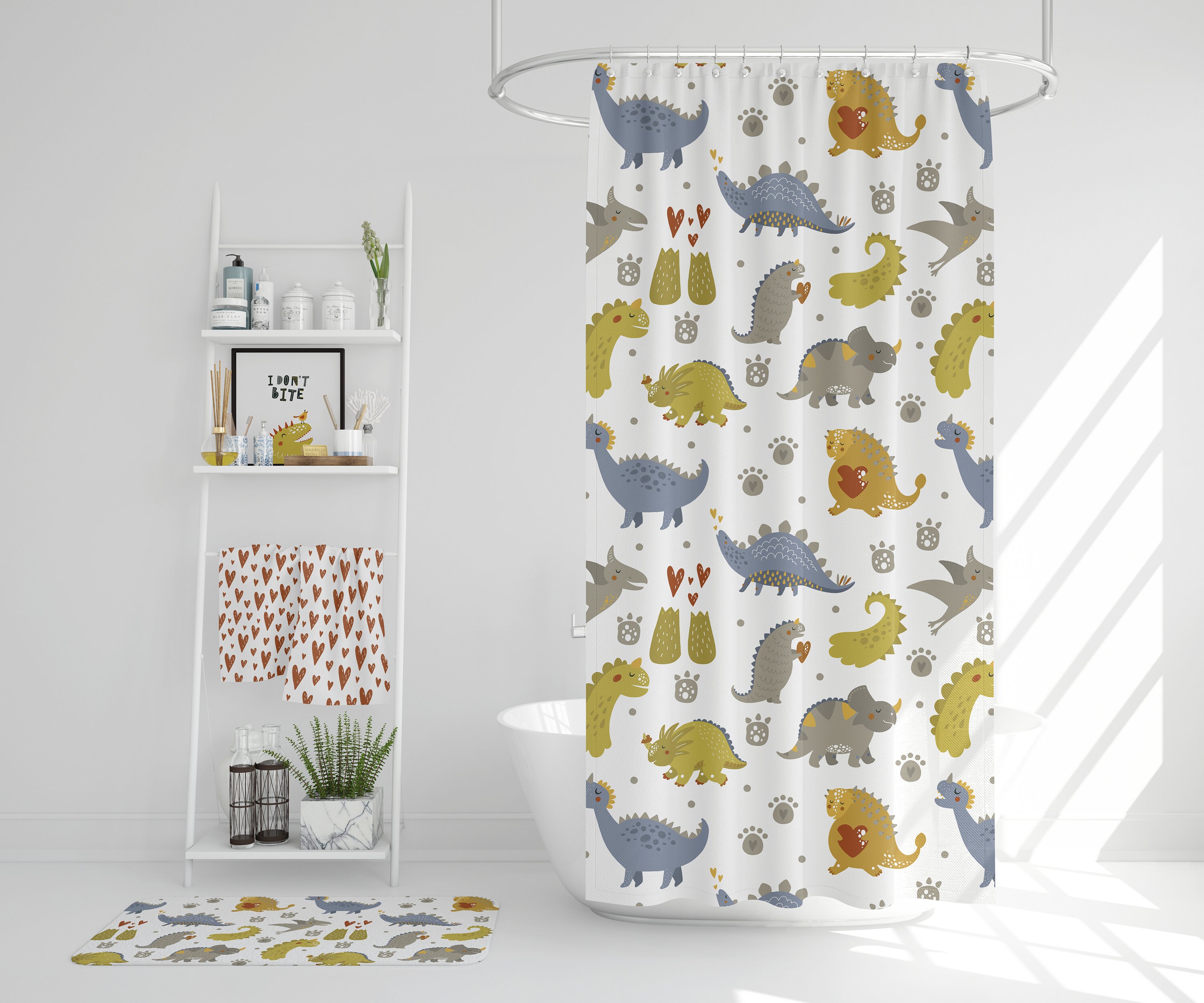 Funny Dinosaur Kids Shower Curtain for Bathroom