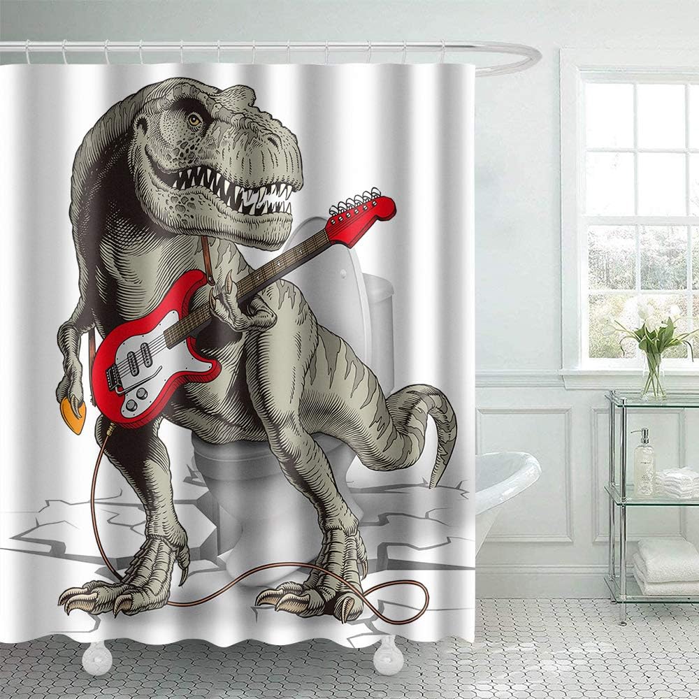 Funny Dinosaur Shower Curtain for Whim-Wham Bathroom Decor