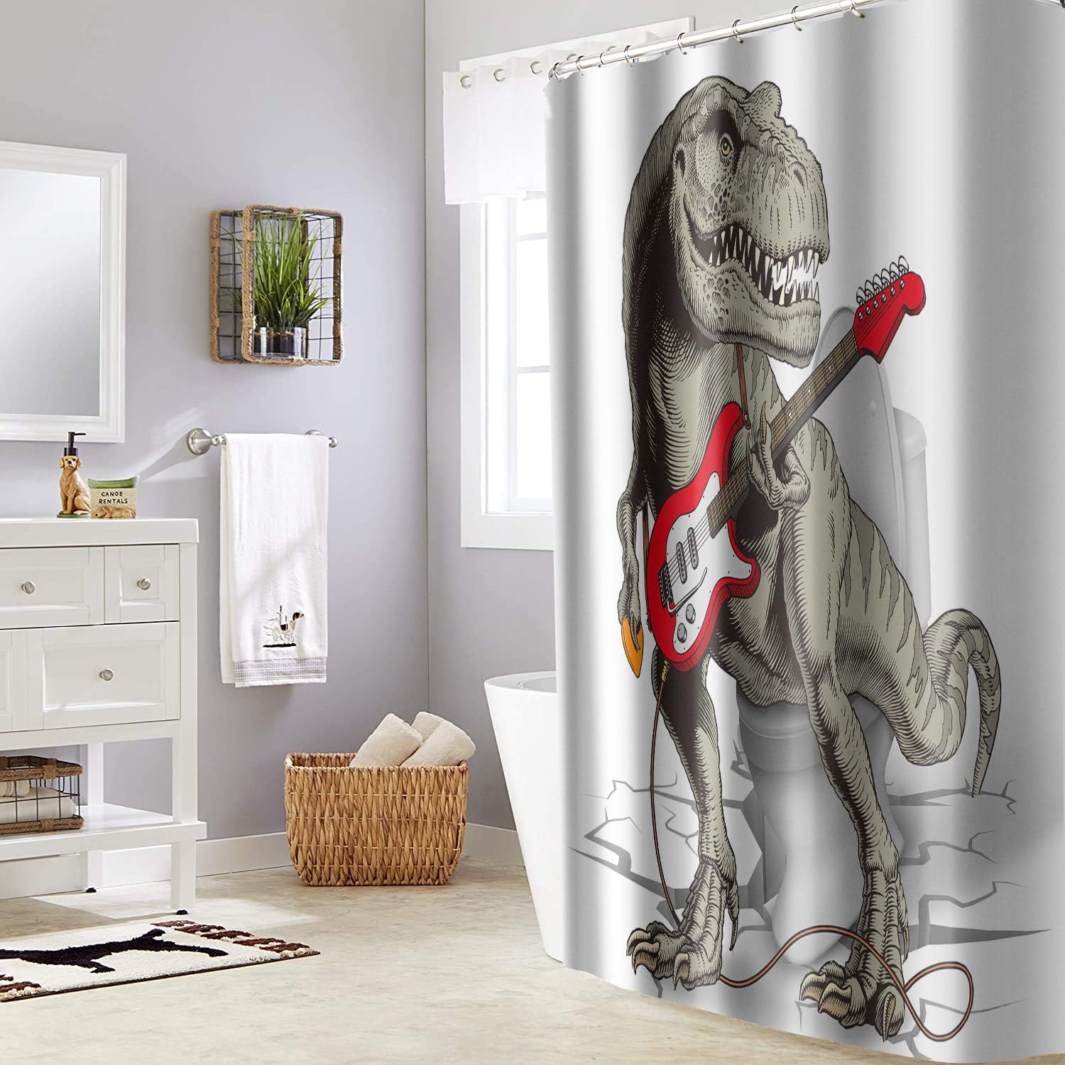 Funny Dinosaur Shower Curtain for Whim-Wham Bathroom Decor