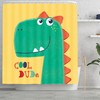 Funny Dinosaur Theme Pongee Green Shower Curtain for Boys Bathroom