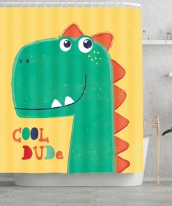 Funny Dinosaur Theme Pongee Green Shower Curtain for Boys Bathroom