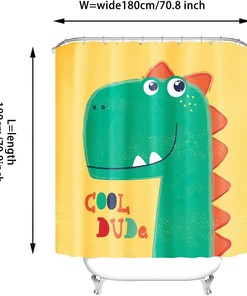 Funny Dinosaur Theme Pongee Green Shower Curtain for Boys Bathroom