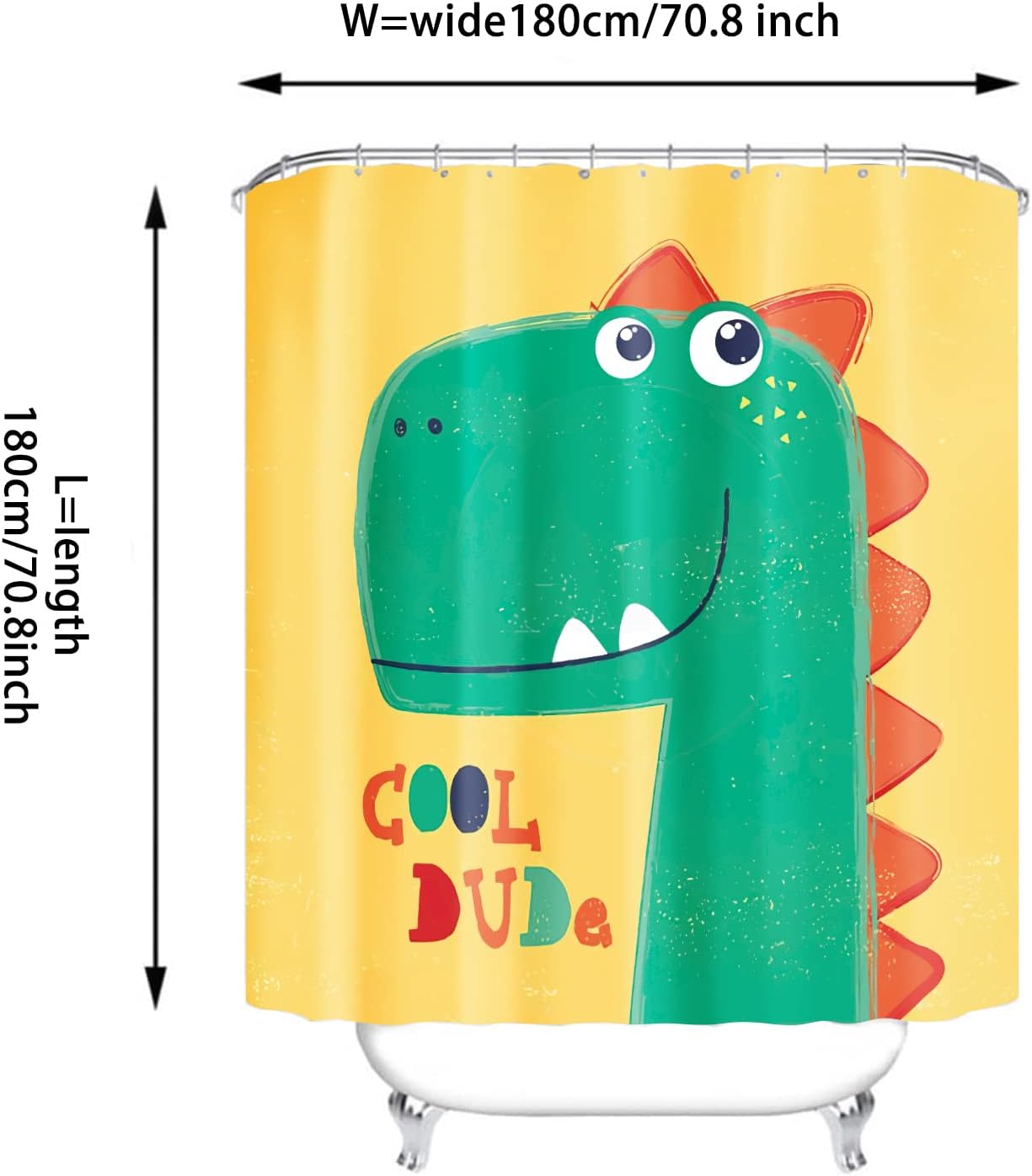 Funny Dinosaur Theme Pongee Green Shower Curtain for Boys Bathroom