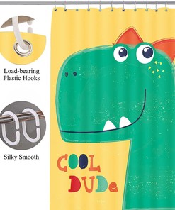 Funny Dinosaur Theme Pongee Green Shower Curtain for Boys Bathroom