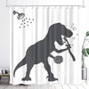 Funny Dinosaur Trex Raptor Silhouette Shower Curtain for Kids Bathroom with Black and White Cartoon Shadow Prints