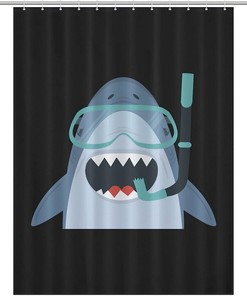 Funny Diving Shark Bathroom Shower Curtain - Soft And Lightweight Bath Curtain Cloth For Humorous Bathroom Decor