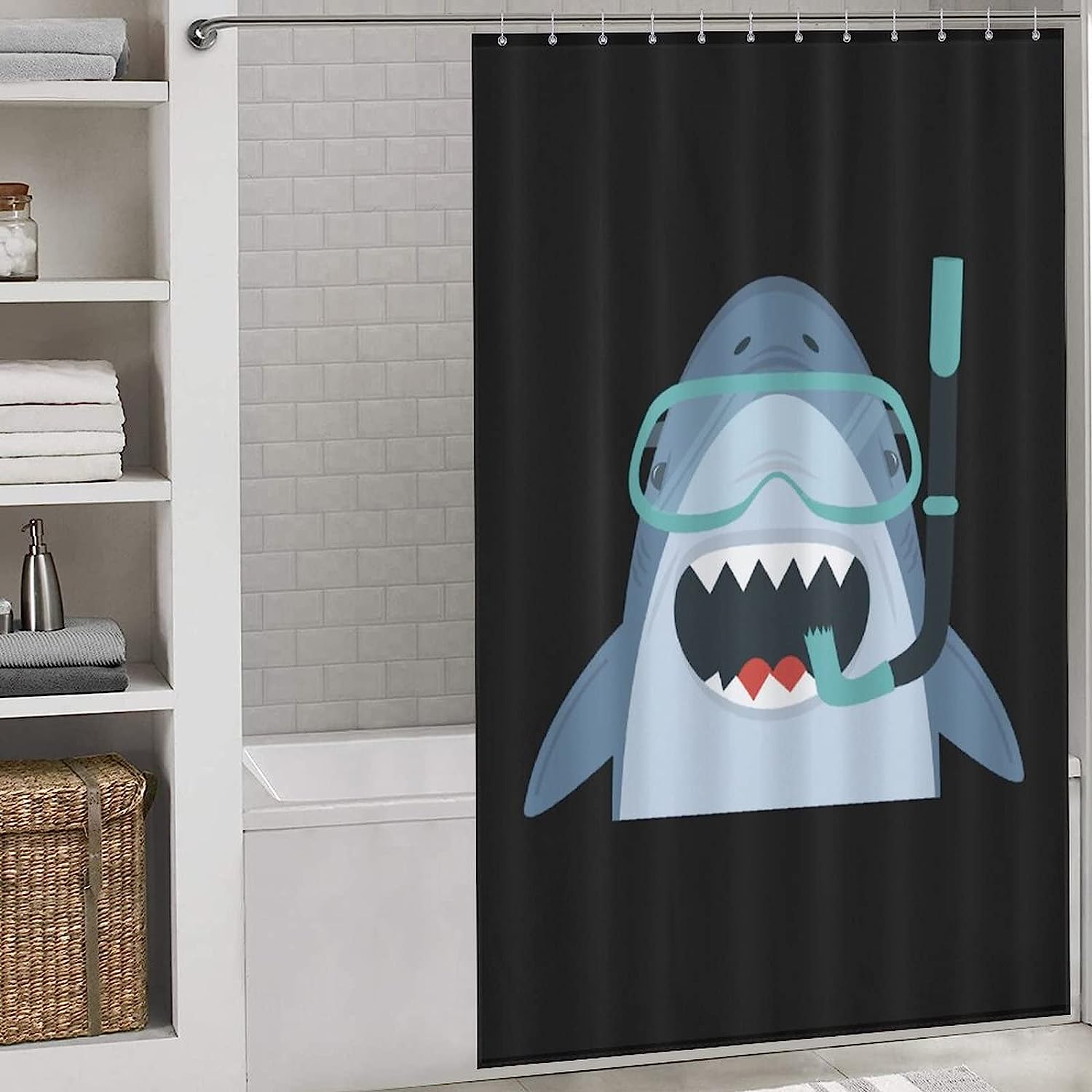 Funny Diving Shark Bathroom Shower Curtain - Soft And Lightweight Bath Curtain Cloth For Humorous Bathroom Decor