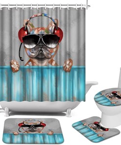 Funny Dog And Music Lover Teal Shower Curtain For Bathroom Decor,