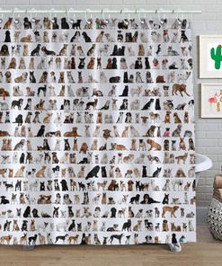 Funny Dog Family Shower Curtain With Lovely Puppy Pets Bath Curtain Fabric