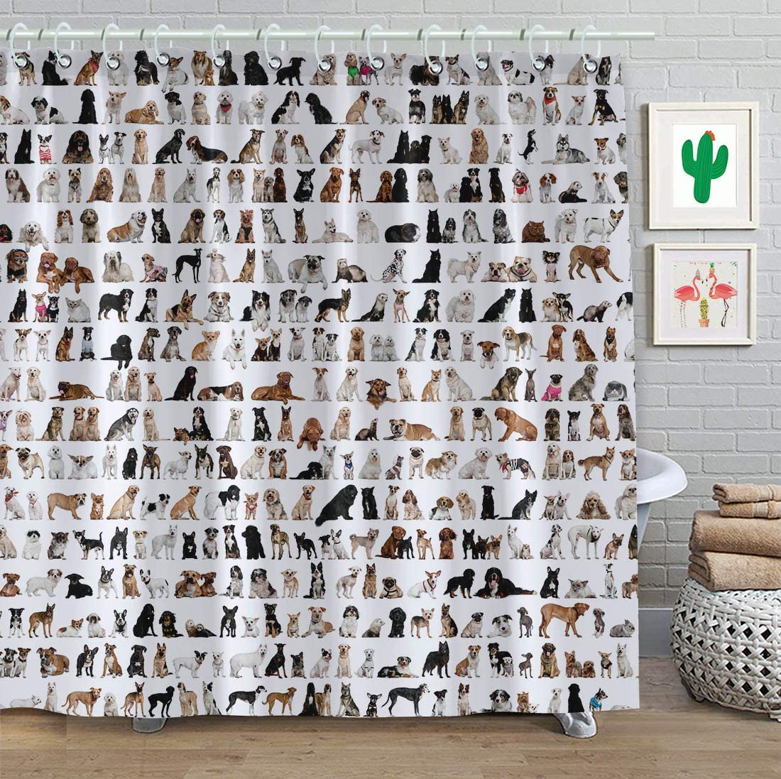 Funny Dog Family Shower Curtain With Lovely Puppy Pets Bath Curtain Fabric