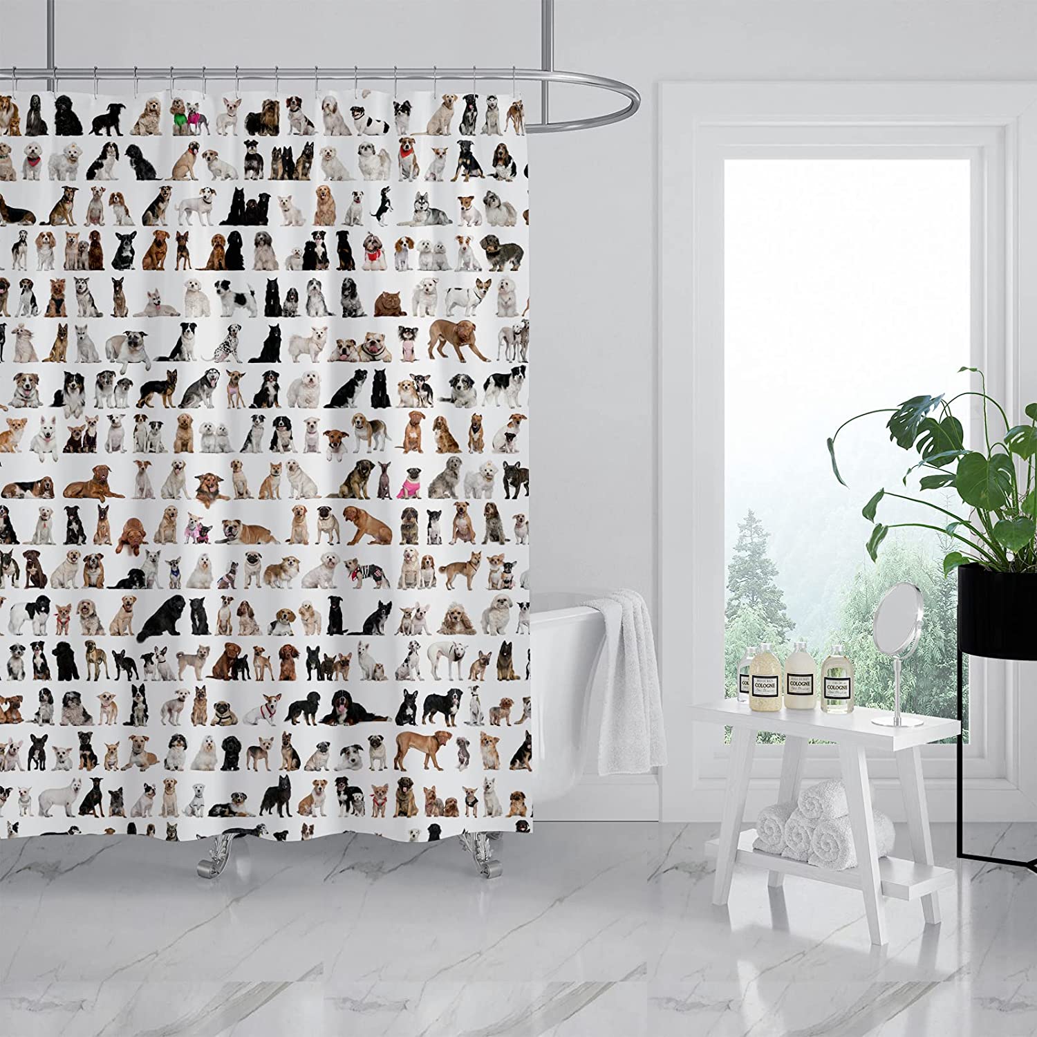 Funny Dog Family Shower Curtain With Lovely Puppy Pets Bath Curtain Fabric - Image 2