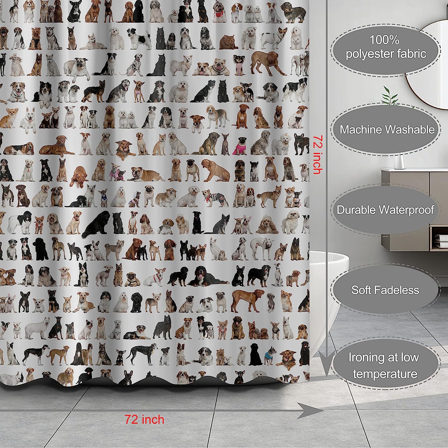 Funny Dog Family Shower Curtain With Lovely Puppy Pets Bath Curtain Fabric - Image 4
