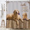 Funny Dog Hello Sweet Cheeks Wooden Primitive Style Shower Curtain for Fun Western Bathroom Decor