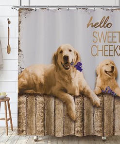 Funny Dog Hello Sweet Cheeks Wooden Primitive Style Shower Curtain for Fun Western Bathroom Decor