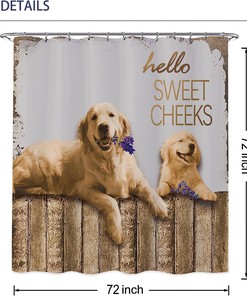 Funny Dog Hello Sweet Cheeks Wooden Primitive Style Shower Curtain for Fun Western Bathroom Decor