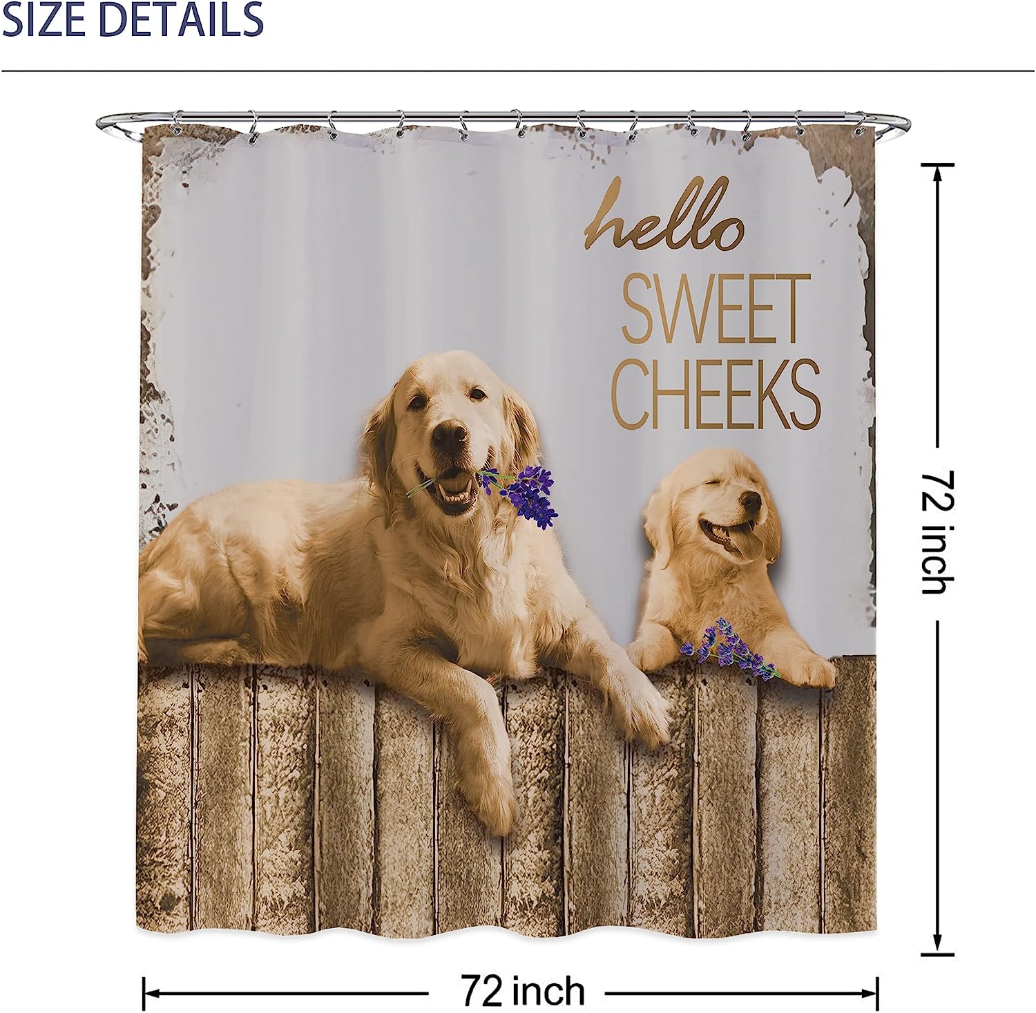 Funny Dog Hello Sweet Cheeks Wooden Primitive Style Shower Curtain for Fun Western Bathroom Decor
