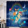 Funny Dog Riding Dinosaur And Rainbow Shower Curtain For Cute And Colorful Bathroom Decor