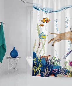 Funny Dog Shower Curtain Beagle Animal Sea Coastal Nautical Pitbull Bathroom Decor