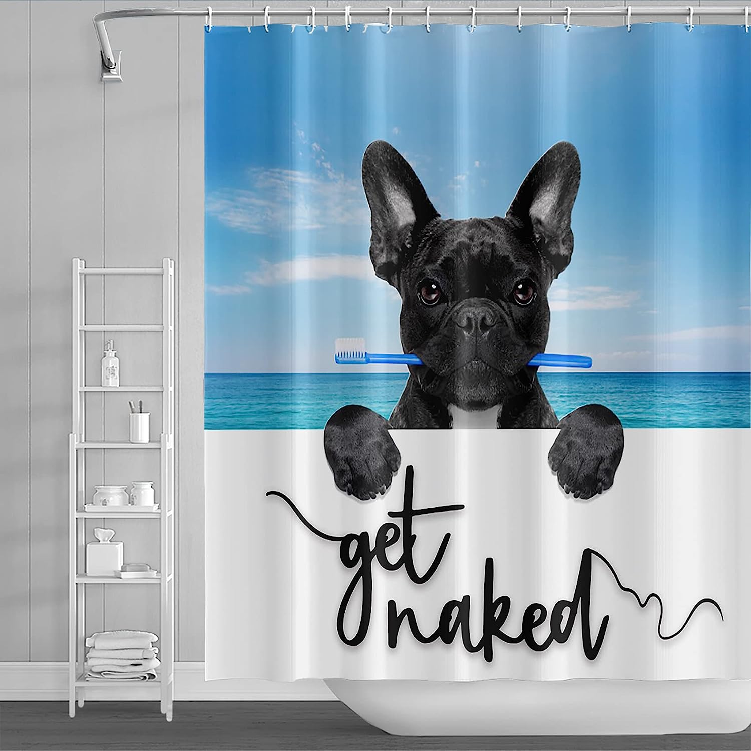 Funny Dog Shower Curtain With A French Bulldog, Pet Lover Bathroom Decor
