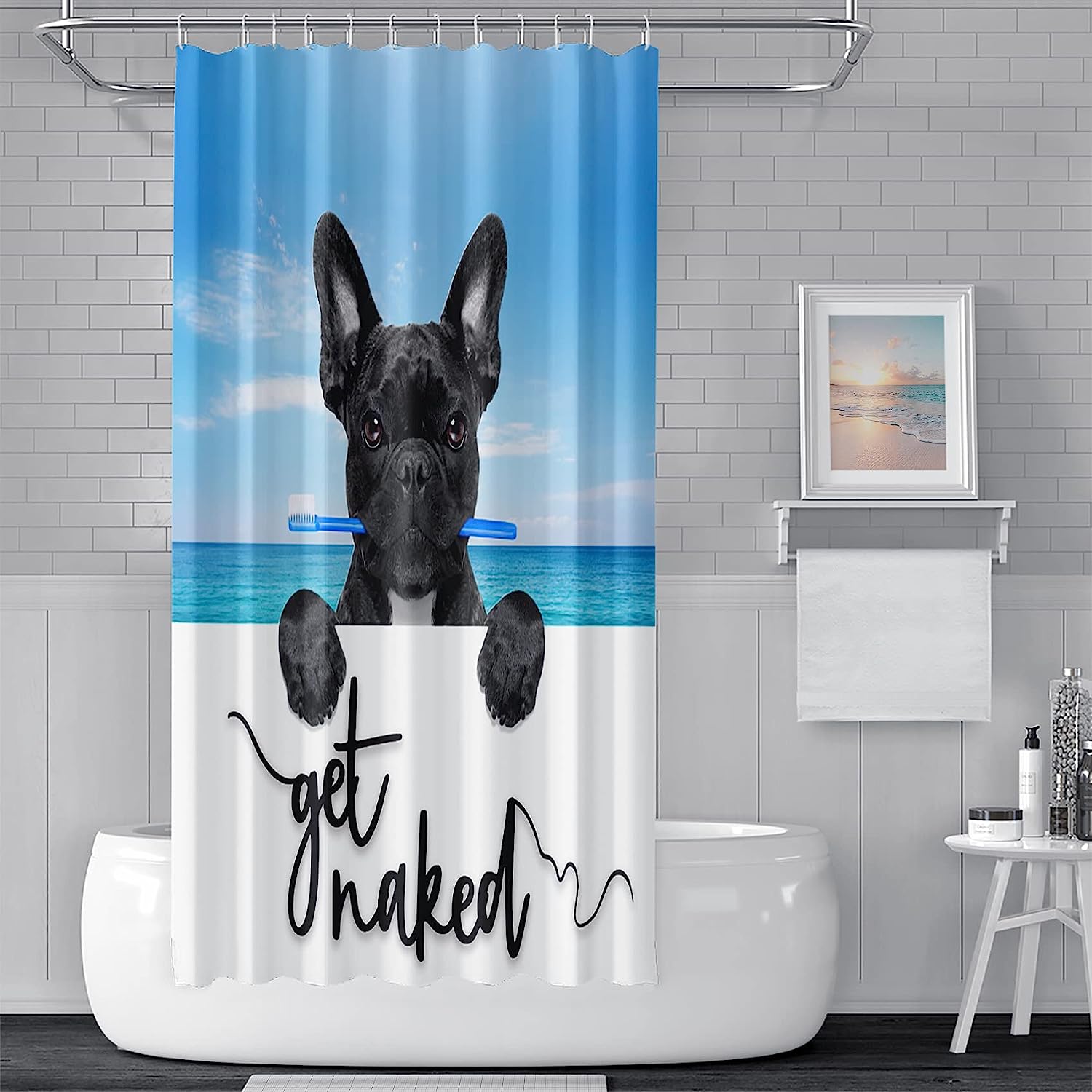 Funny Dog Shower Curtain With A French Bulldog, Pet Lover Bathroom Decor
