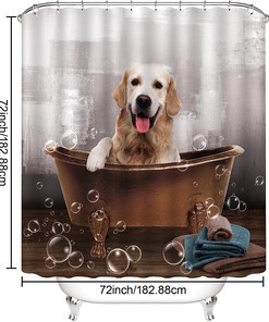 Funny Dog Shower Curtain With Cute Animal Tiger Print, Bathroom Curtains Set With Toilet Mat And Lid 