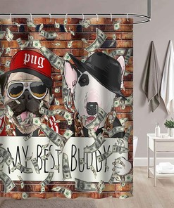 Funny Dog Shower Curtain with Cute Pets Animals - Funny Bathroom Decor