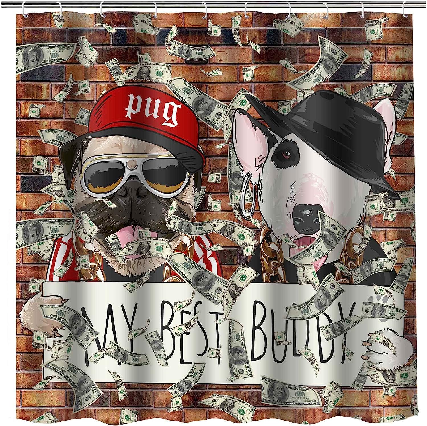 Funny Dog Shower Curtain with Cute Pets Animals - Funny Bathroom Decor