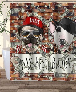 Funny Dog Shower Curtain with Cute Pets Animals - Funny Bathroom Decor