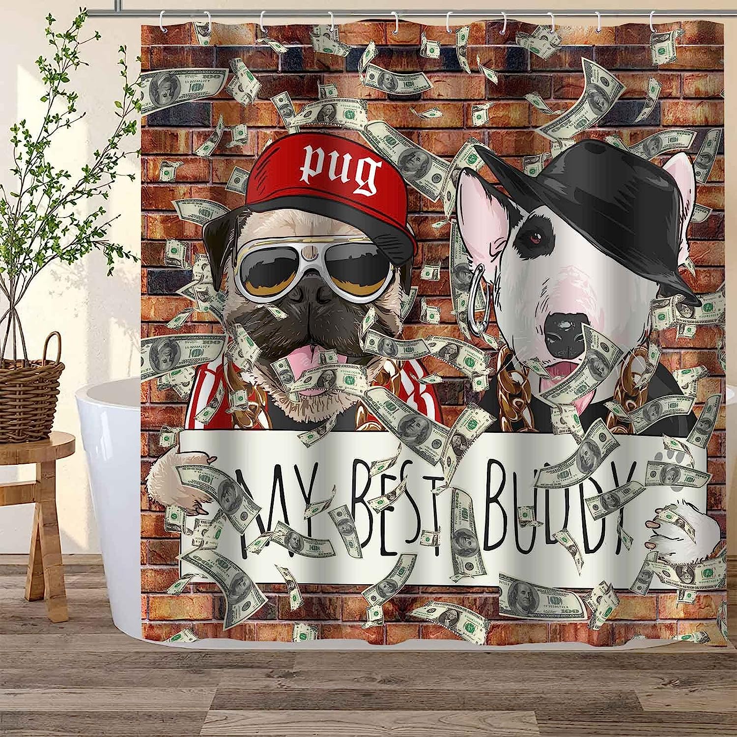Funny Dog Shower Curtain with Cute Pets Animals - Funny Bathroom Decor