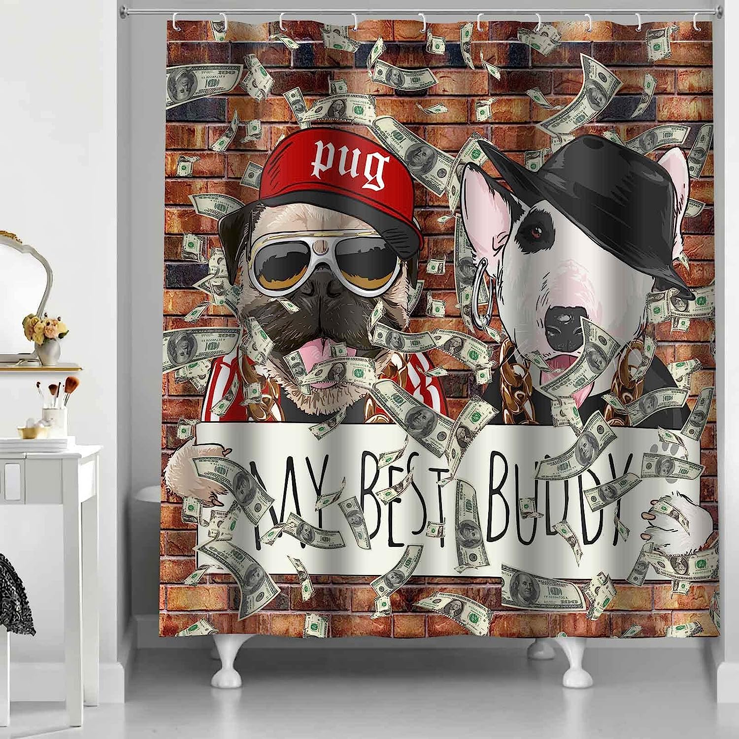 Funny Dog Shower Curtain with Cute Pets Animals - Funny Bathroom Decor