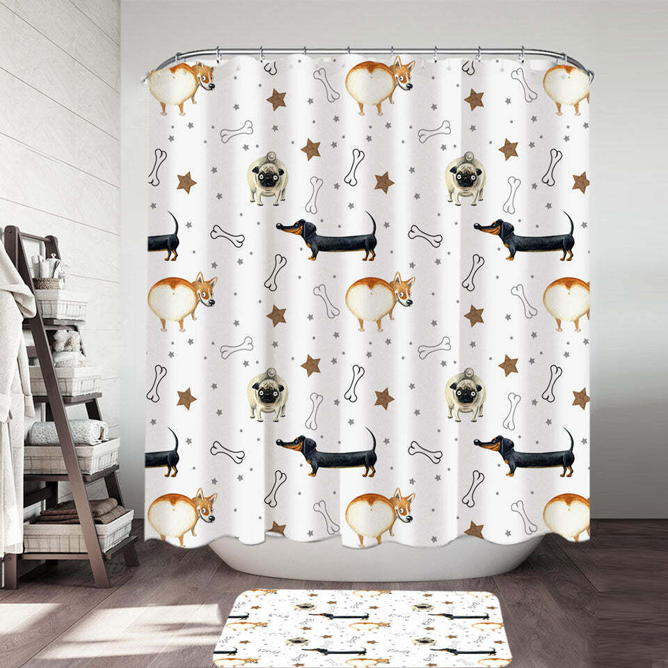 Funny Dogs Bones Pattern Shower Curtain - Cute Bathroom Decor
