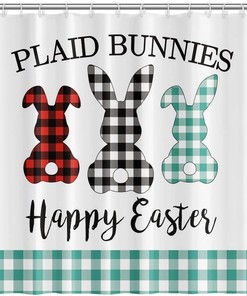 Funny Easter Bunny Buffalo Check Plaid Rabbit Shower Curtain For Farmhouse Bathroom