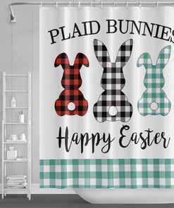 Funny Easter Bunny Buffalo Check Plaid Rabbit Shower Curtain For Farmhouse Bathroom