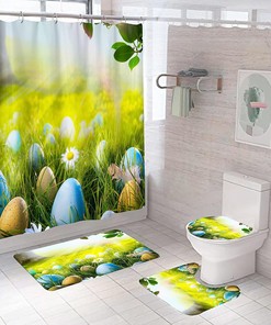 Funny Easter Bunny Shower Curtain With Blue Eggs For Spring Bathroom Decor