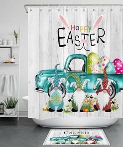 Funny Easter Eggs Gnome Blue Retro Truck Shower Curtain for Bathroom Accessory Set