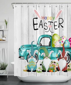 Funny Easter Eggs Gnome Blue Retro Truck Shower Curtain for Bathroom Accessory Set