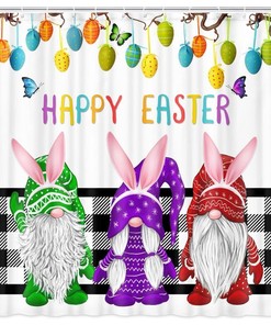 Funny Easter Gnome Print Shower Curtain Waterproof Bathroom Decor