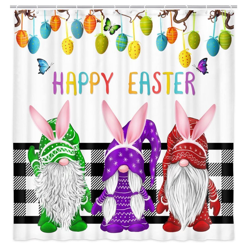 Funny Easter Gnome Print Shower Curtain Waterproof Bathroom Decor